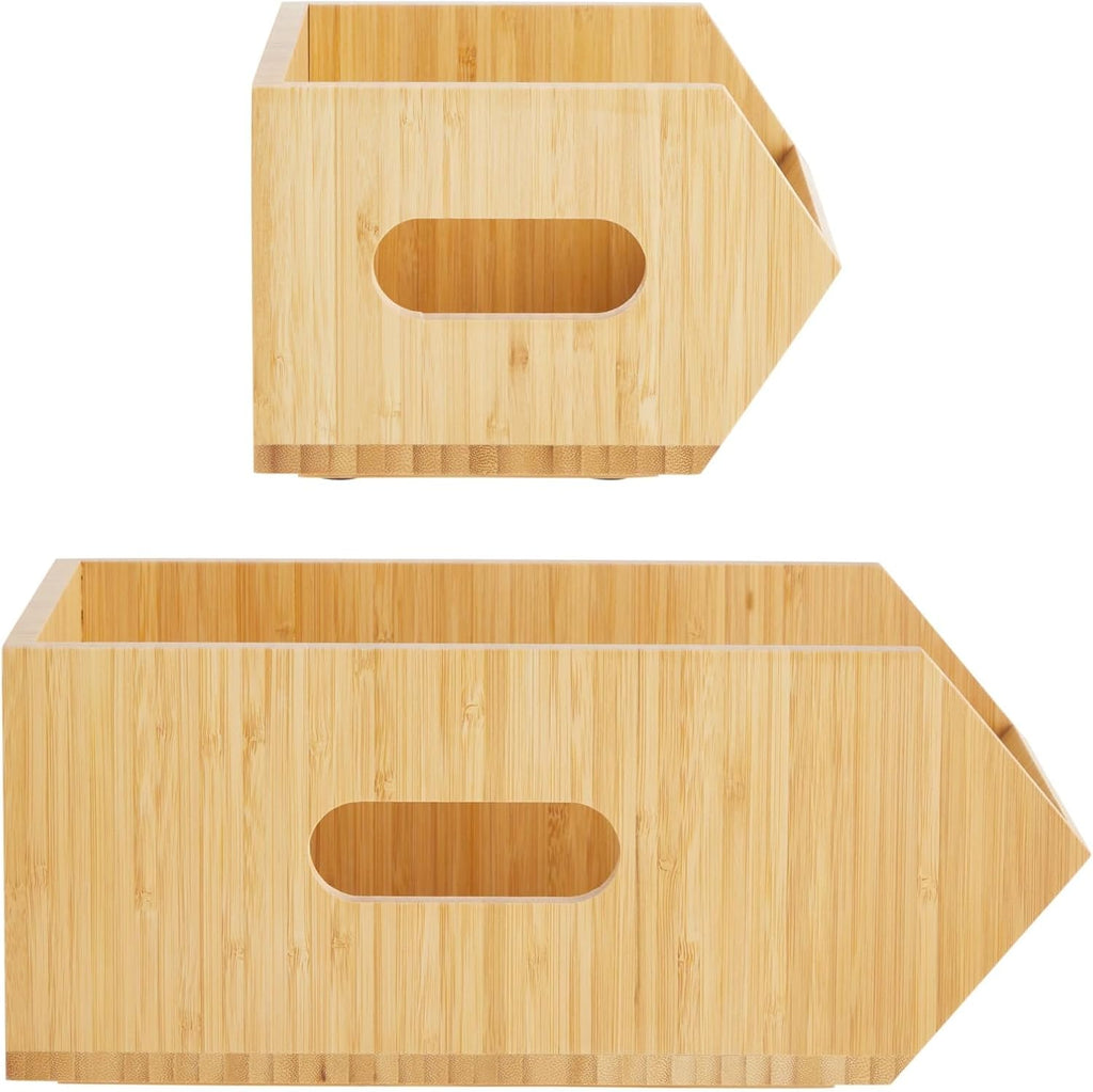 2 Pack Stackable Bamboo Storage Bins for Kitchen Pantry P726