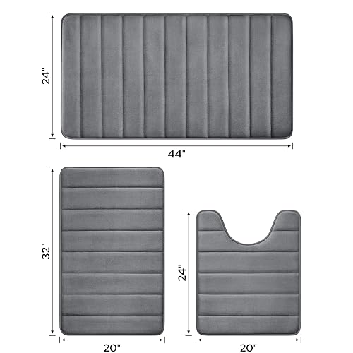 Black Memory Foam Bathroom Rug Set 3 Piece Non Slip Absorbent Shaggy Mats V3549