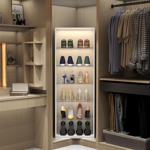 Rotating Shoe Rack with Sensor Light and Glass Shelves A760