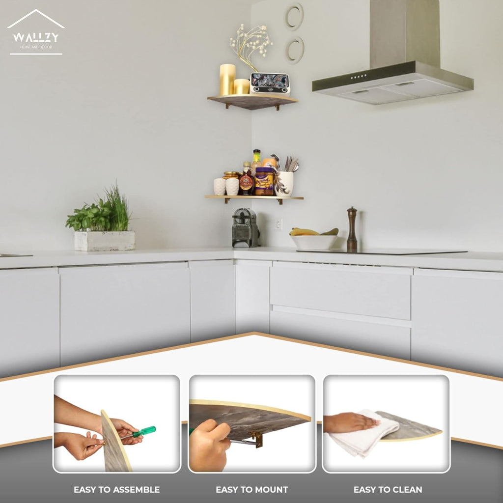 Corner Wall Shelf for Living Room, Bedroom and Kitchen, Set of 2 C3764