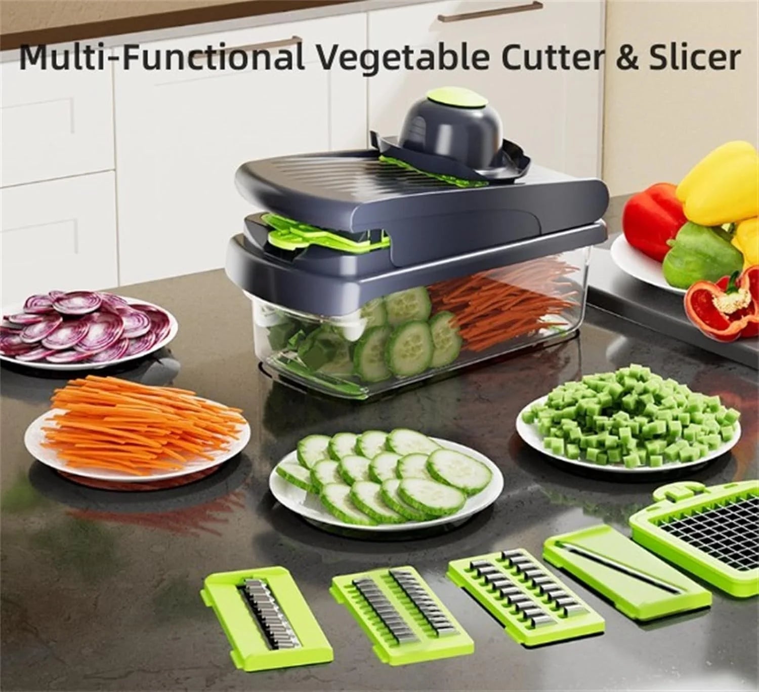 Vegetable Cutter & Slicer with Stainless Steel Blades, Kitchen Gadgets K2489