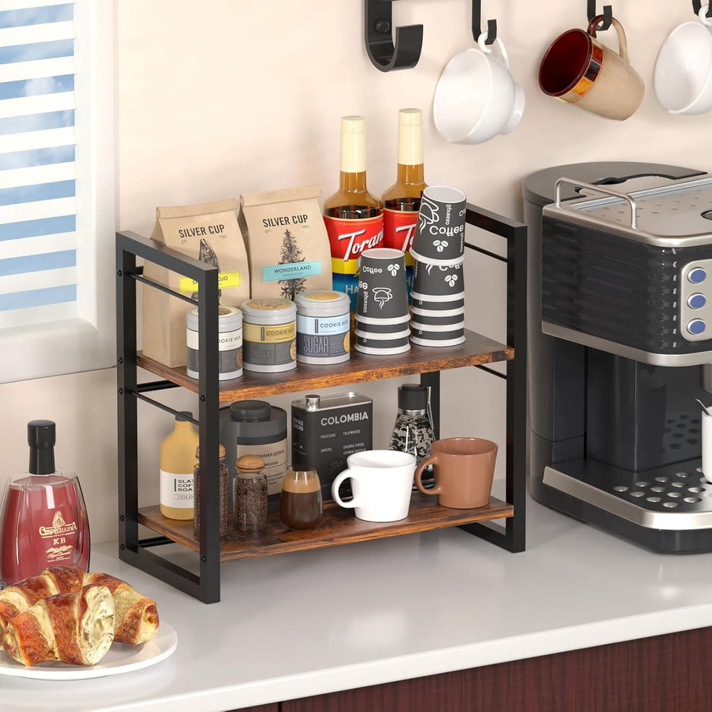 2 Tier Wood Countertop Spice Rack Shelf for Kitchen Cabinet and Tea Station Z640770