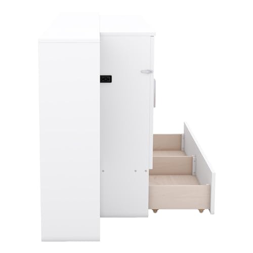 Queen Murphy Bed with Shelves and Storage Drawers, Wood Wall Bed Frame with USB Ports G70577
