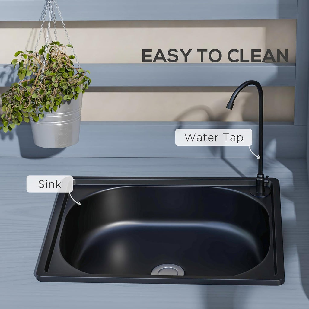 Wooden Potting Bench with Storage Cabinet, Sink and Water Tap, Gray Q931656