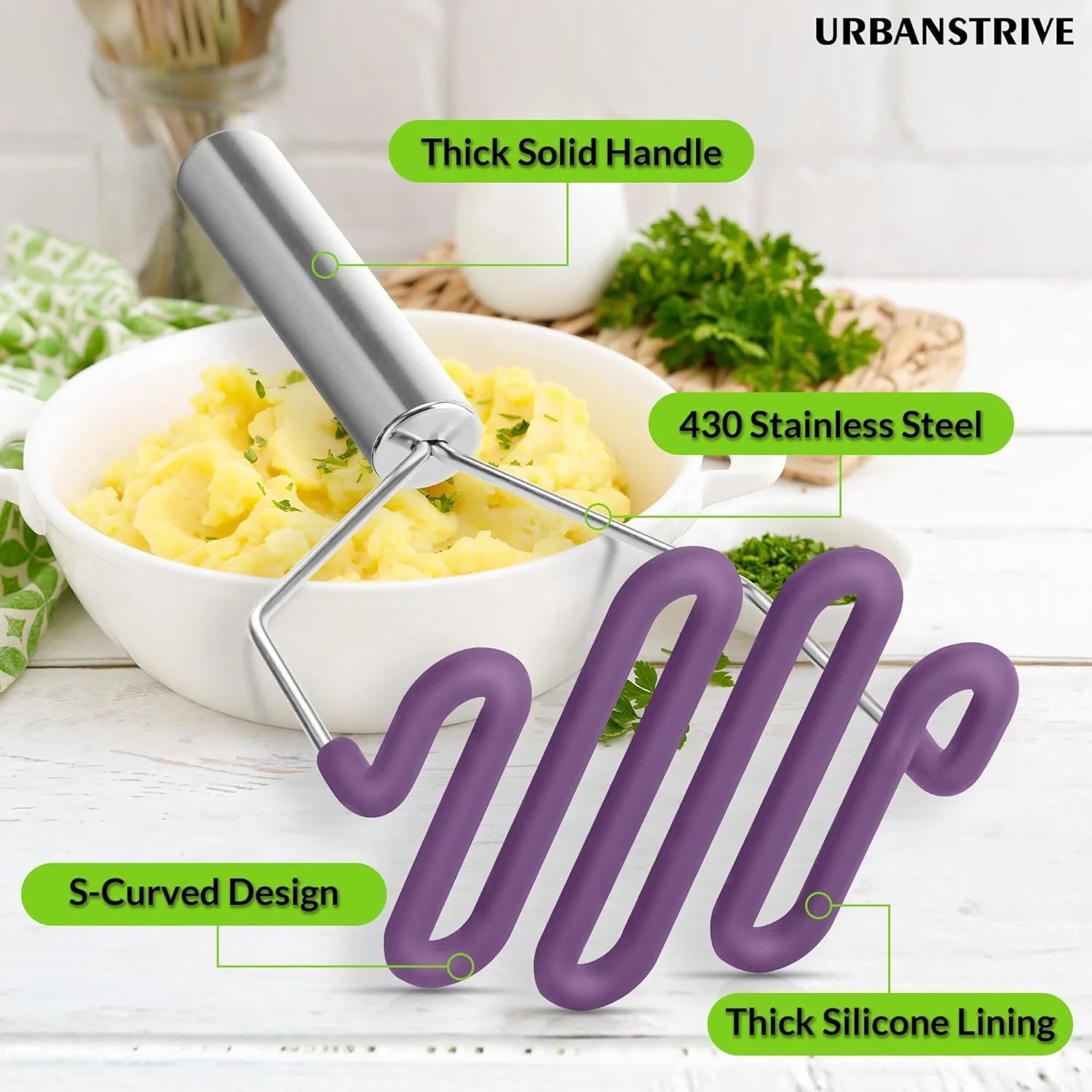 Silicone potato masher with stainless steel core J90741