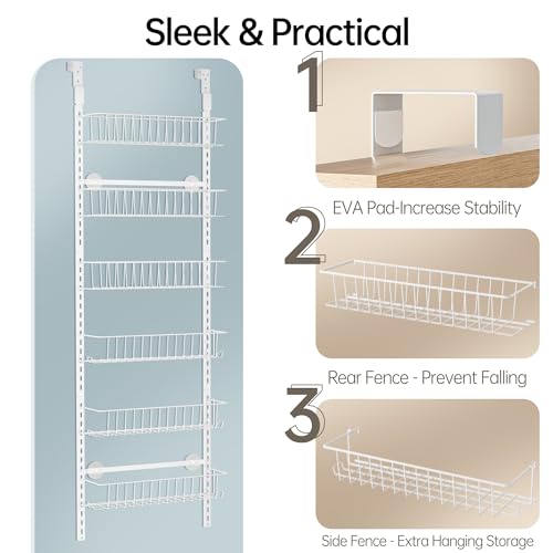 Over the Door Pantry Organizer, 6-Tier Metal Storage Rack, White G871