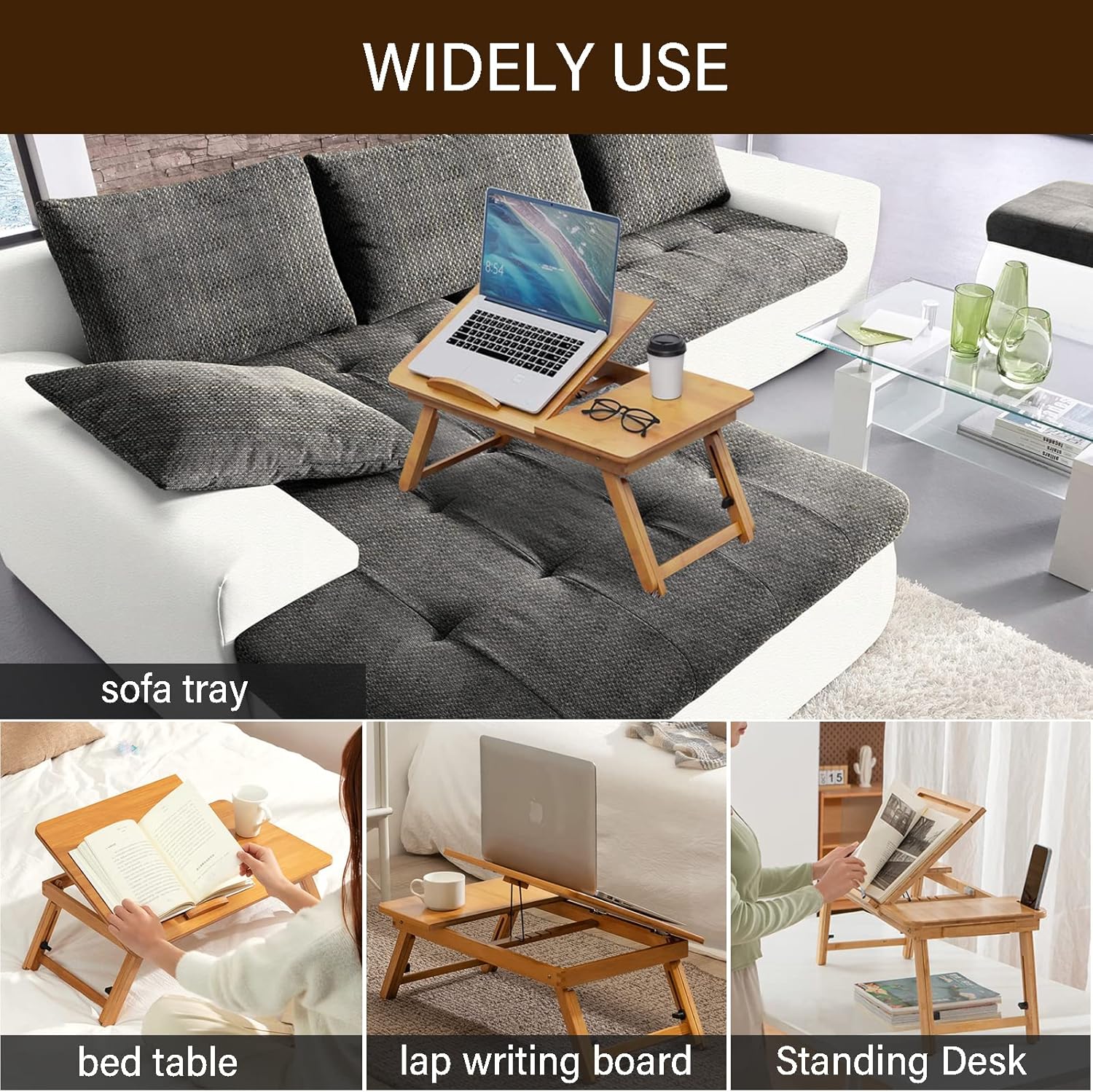 Adjustable Bamboo Laptop Desk Bed Tray N138738