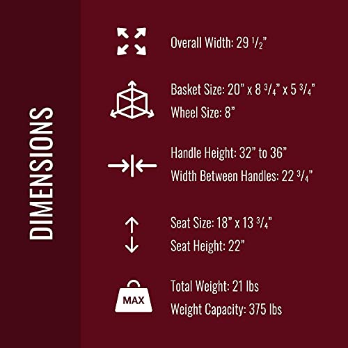 Rollator Walker with Extra Wide Seat and Backrest, Adjustable Height, Burgundy E4900