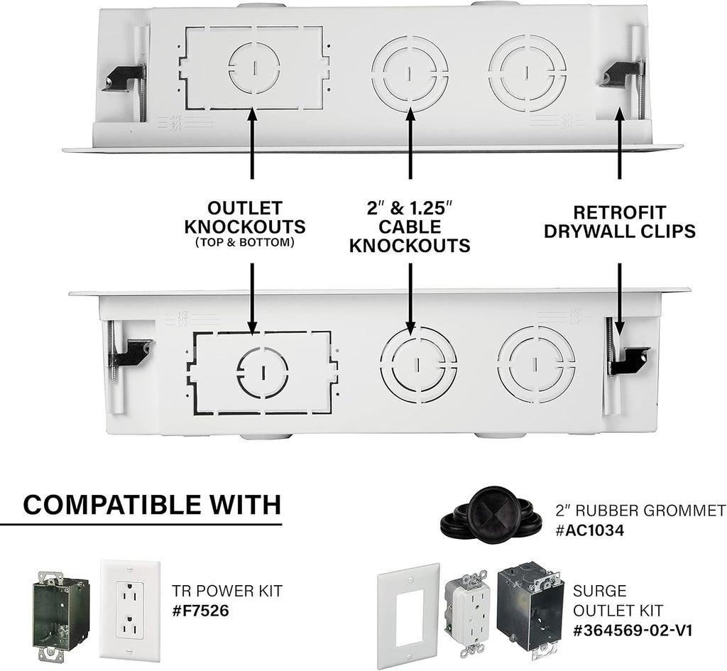 Cable Management Enclosure, 17-Inch Recessed Wall Box, White K143612