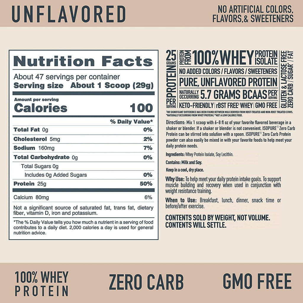 Whey Protein Isolate Powder, Unflavored, 25g Protein, Zero Carb, Keto Friendly, 3 Pound (Pack of 2) R8640