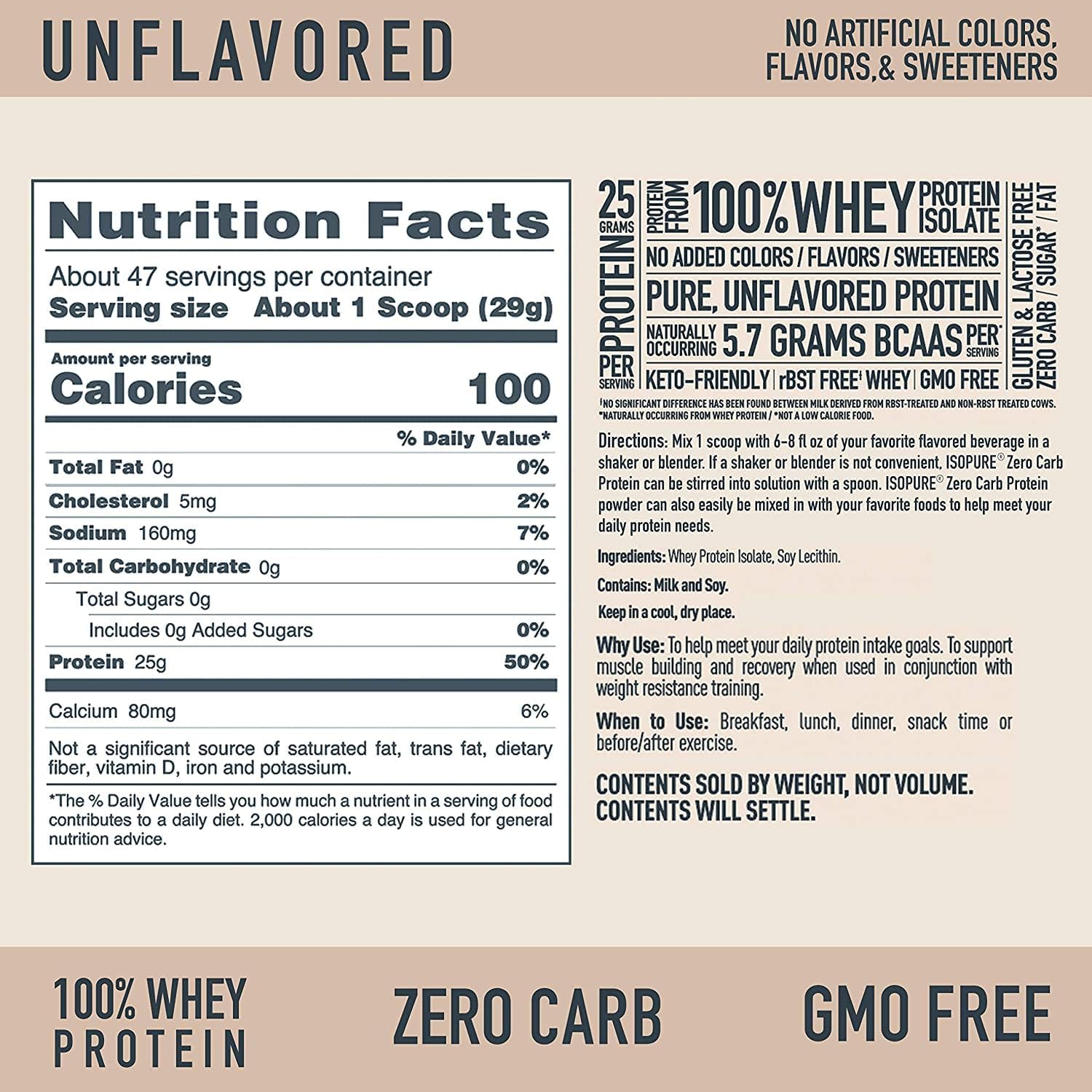 Whey Protein Isolate Powder, Unflavored, 25g Protein, Zero Carb, Keto Friendly, 3 Pound (Pack of 2) R8640