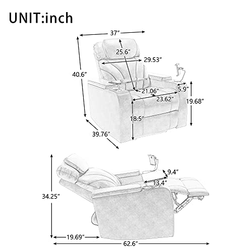 Swivel PU Leather Power Recliner with Tray Table and Cup Holder W437265