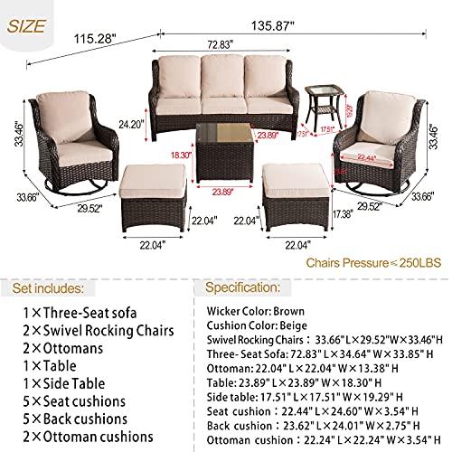 Outdoor Wicker 7-Piece Conversation Set with Swivel Rocking Chairs and Coffee Table S806040