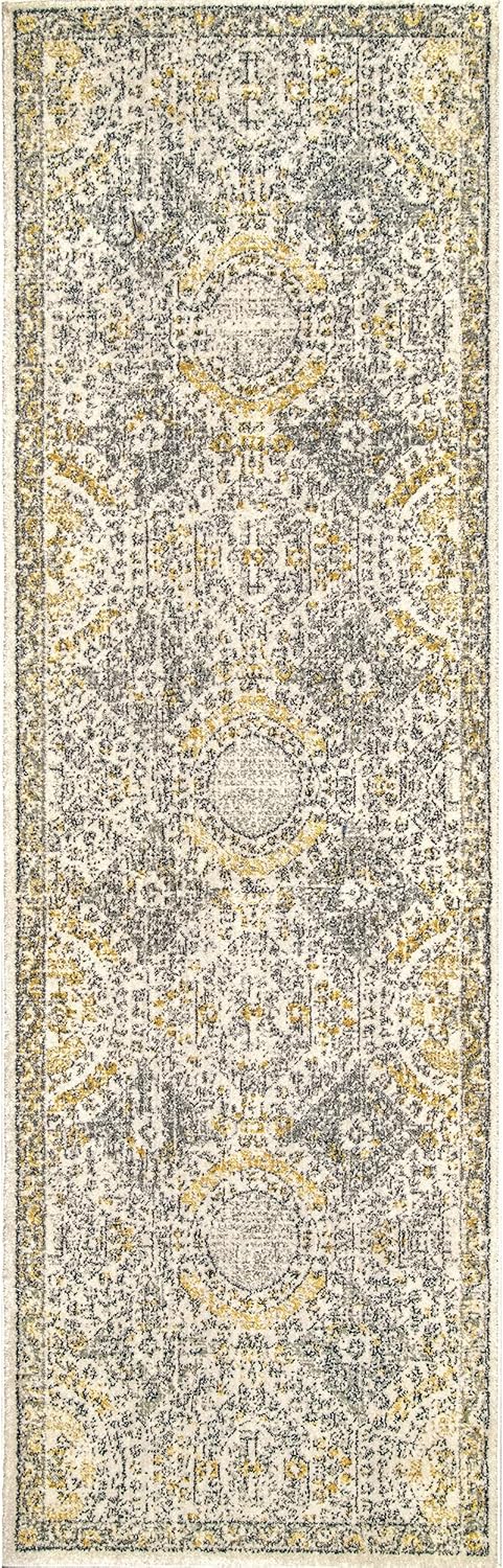 Vintage Transitional Area Rug 2x10 Runner Gold/Off-White A75442