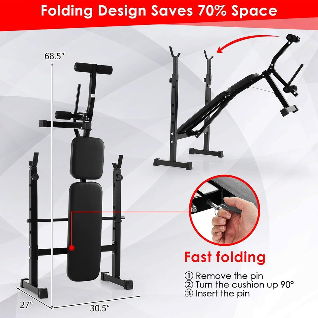 Adjustable Weight Bench with Squat Racks, Leg Extension & Leg Curl for Home Gym I38285