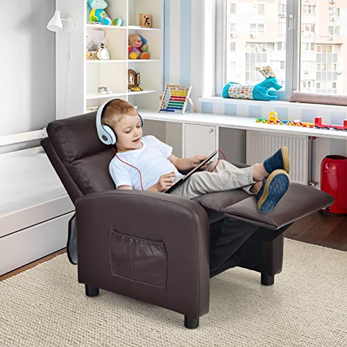 Kids Recliner Chair with Side Pockets, Footrest, and Headrest A465306