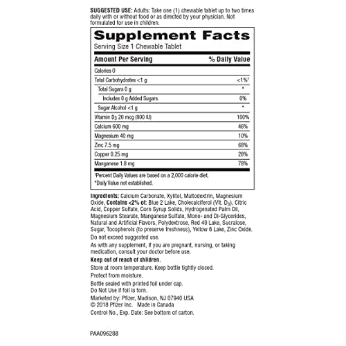 Calcium Vitamin D3 Chewable Supplement, Cherry Orange Fruit Punch, 60 Count W6644