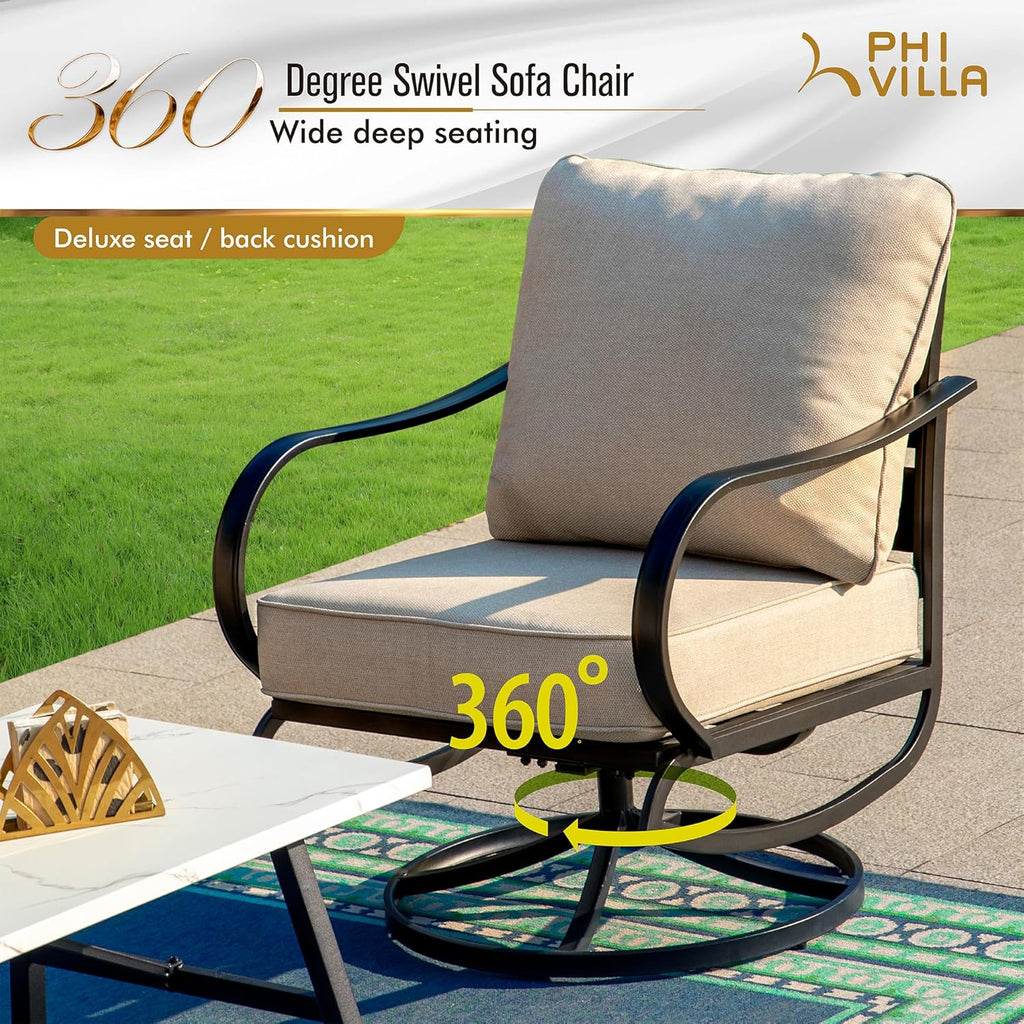 Patio Chair Set for 2, Outdoor Conversation Set with Swivel Padded Sofa Chairs, Metal Frame S9418