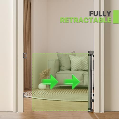 Retractable Mesh Baby Gate, Extra Wide 4-64 Inch, 34 Inch Tall, for Doorways and Stairs F94528