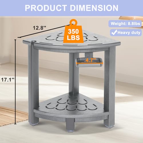 Corner Shower Stool with Storage Shelf and Adjustable Feet G806523
