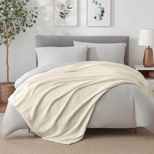 100% Cotton Blanket - Soft, Breathable, Lightweight - Twin Size, White Q462