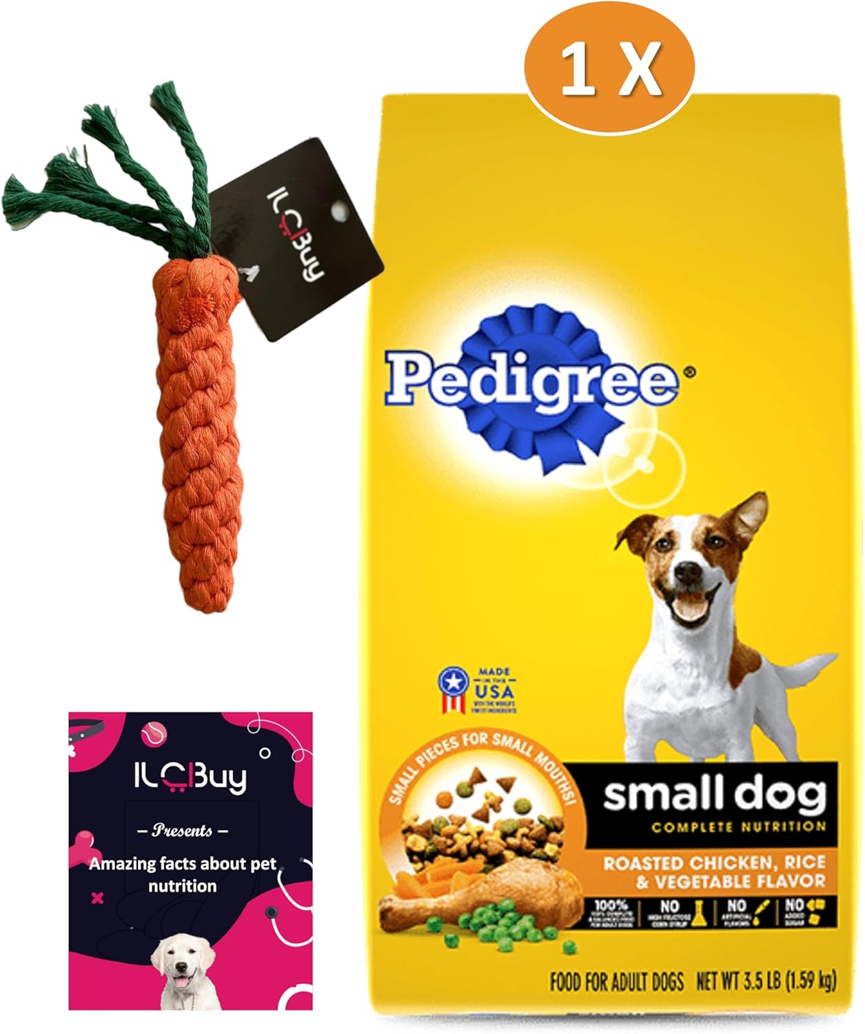 Small Dog Dry Food Bundle with Chicken, Rice & Vegetables Flavor, Carrot Toy and Booklet T216