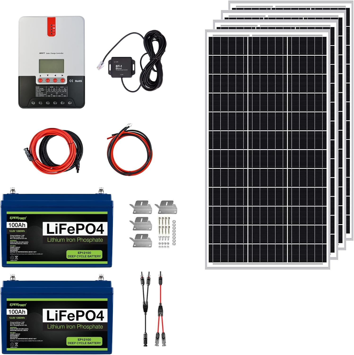 12V 100Ah LiFePO4 Solar Power Kit with 400W Panels and 3KW Inverter C533