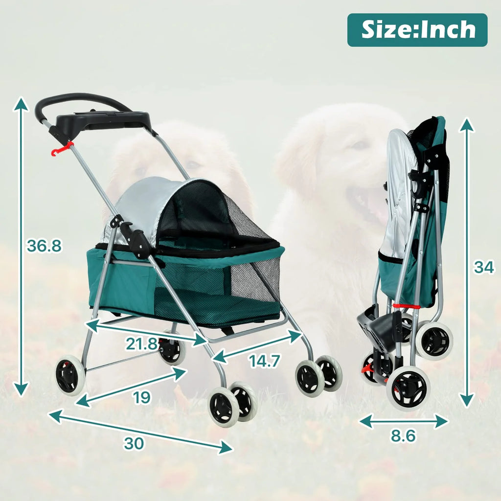 Folding 4-Wheel Dog Stroller with Cup Holders, Teal M49429