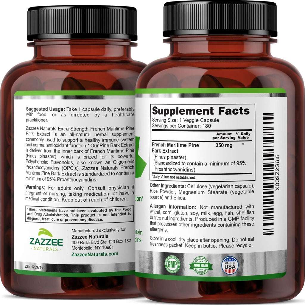 French Maritime Pine Bark Extract 350 mg Vegan Capsules E414