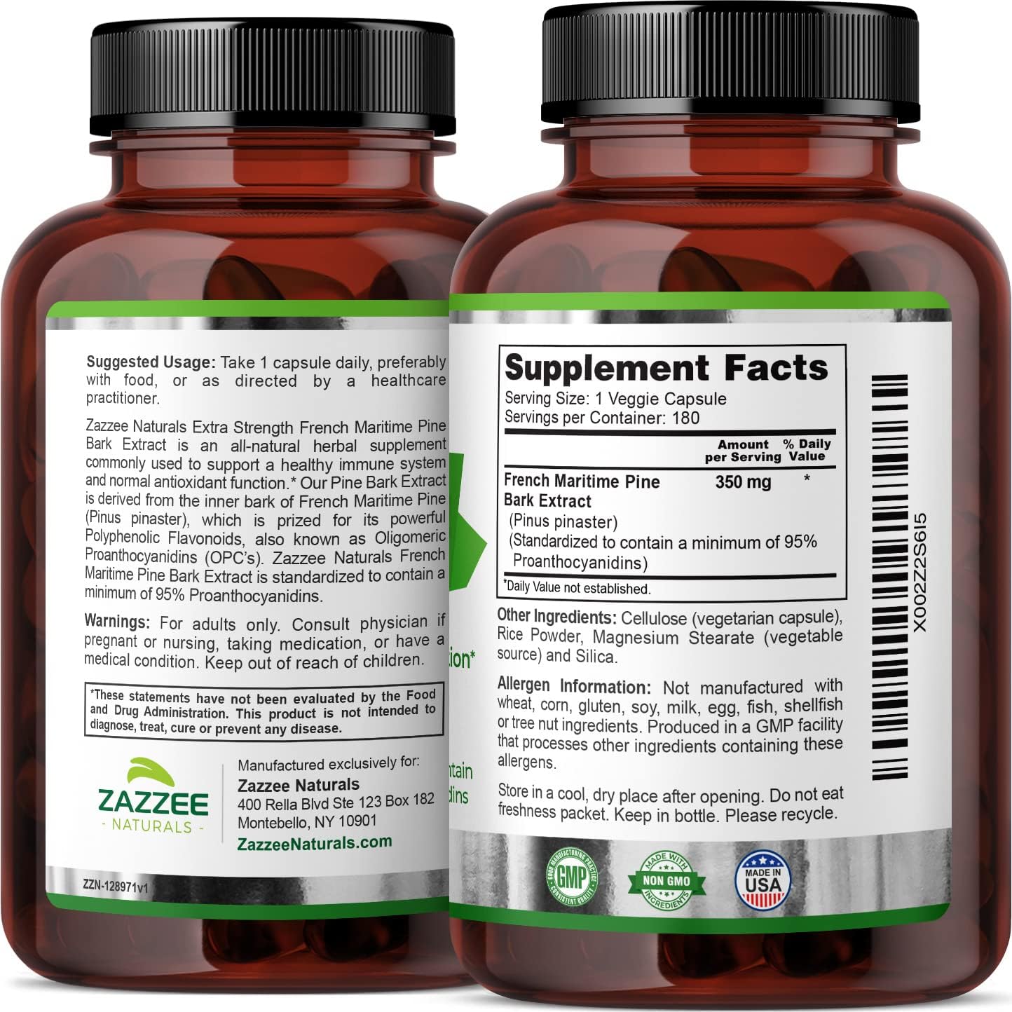 French Maritime Pine Bark Extract 350 mg Vegan Capsules E414