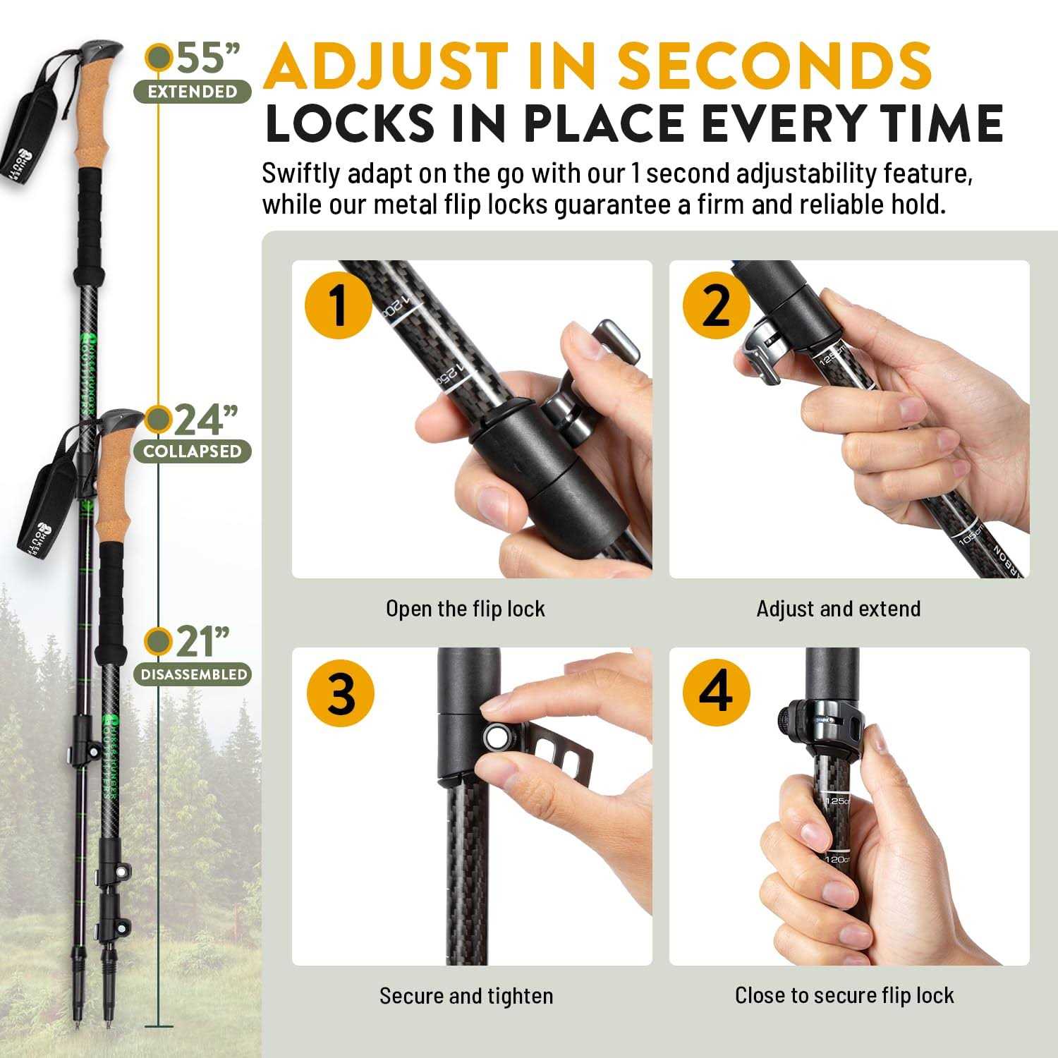 Carbon Fiber Trekking Poles Collapsible Walking T7358