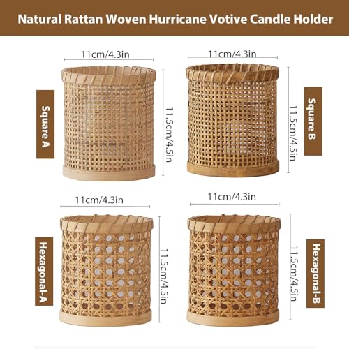 Rattan Woven Hurricane Glass Candle Holder for Pillar Candles U5467