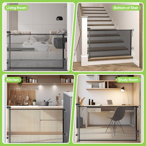 Retractable Mesh Baby Gate, Extra Wide 4-64 Inch, 34 Inch Tall, for Doorways and Stairs F94528