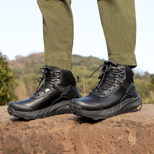 Men's Waterproof Tactical Work Boots Leather Motorcycle Combat Boots I104