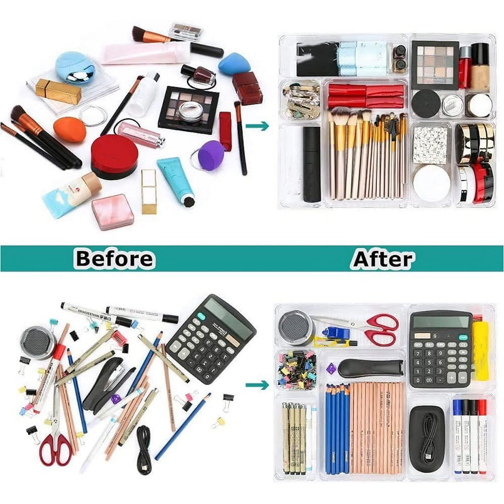 Clear Drawer Organizer Trays 4-Size Dividers Storage Boxes Y896172