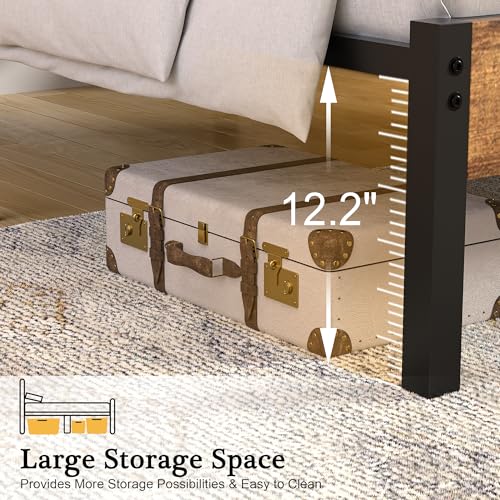 Twin Bed Frame with Wood Storage Headboard, Heavy Duty Metal Platform, Under Bed Storage B13425