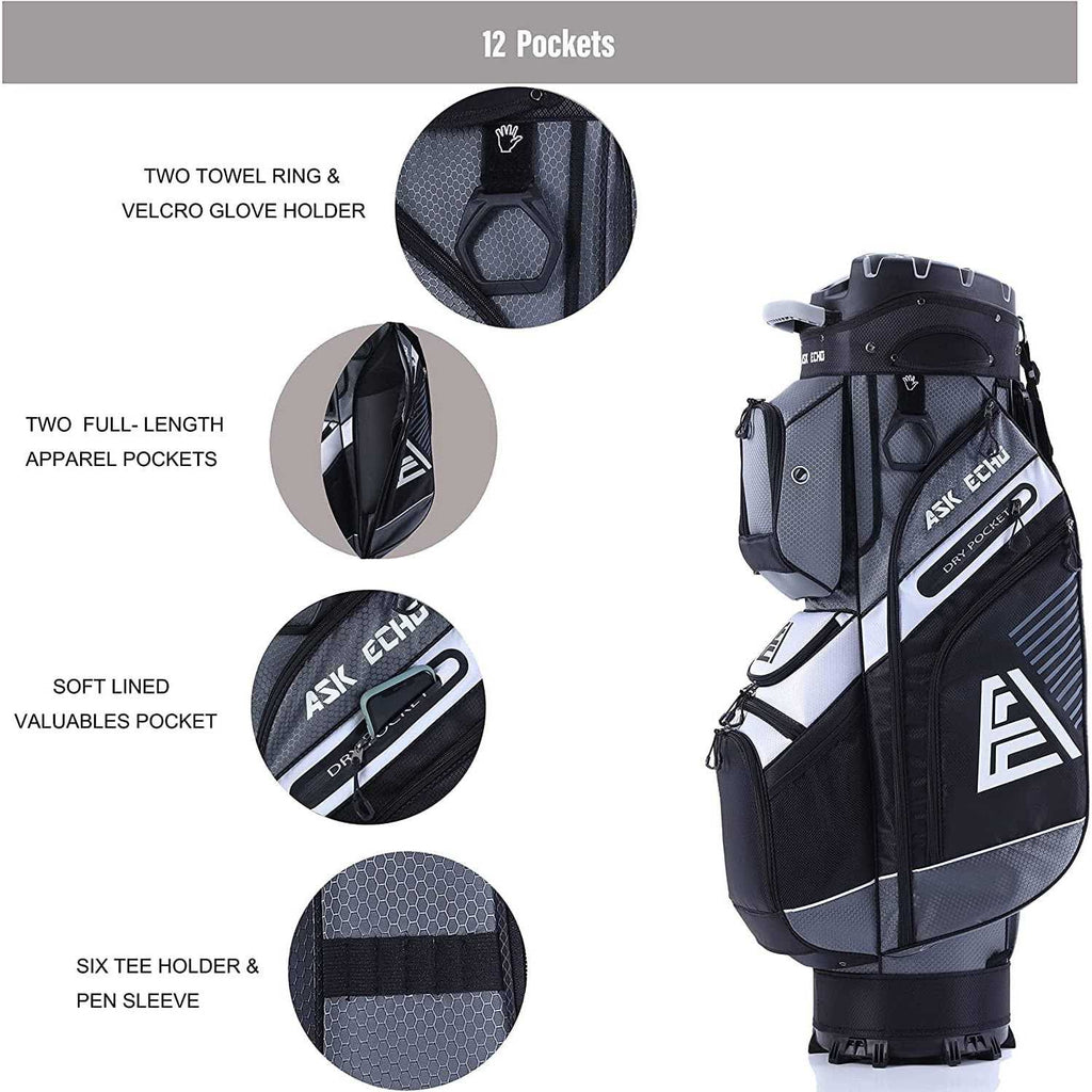 Golf Cart Bag with 14 Way Organizer Divider Top and Rain Cover K8996