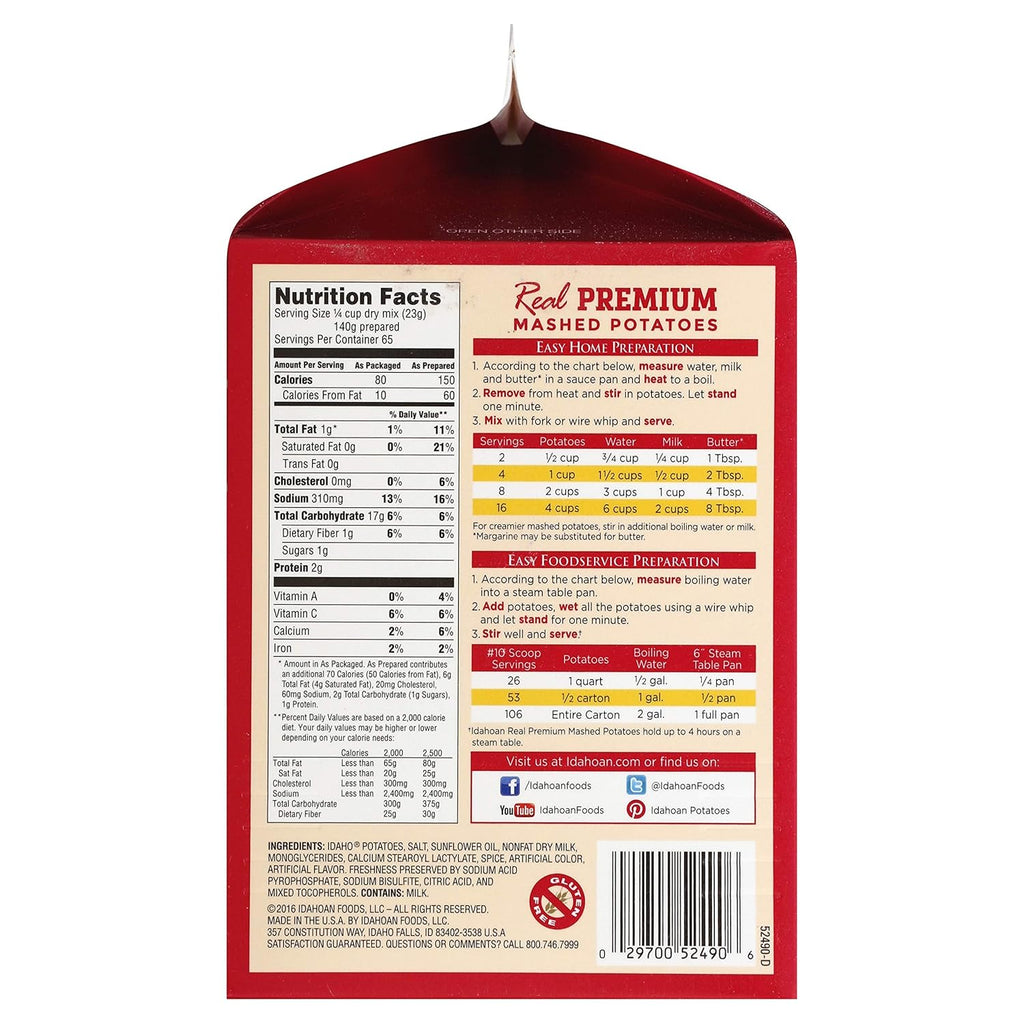 Mashed Potatoes, Gluten-Free, 3.25lb Carton R4324