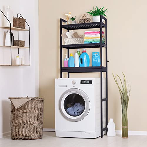 Bamboo 3-Tier Over Toilet Storage Shelf with Paper Holder and Hooks C969