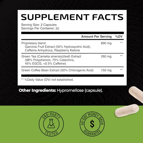 Green Tea Weight Loss Pills with Green Coffee Bean Extract, 120 Capsules D2773