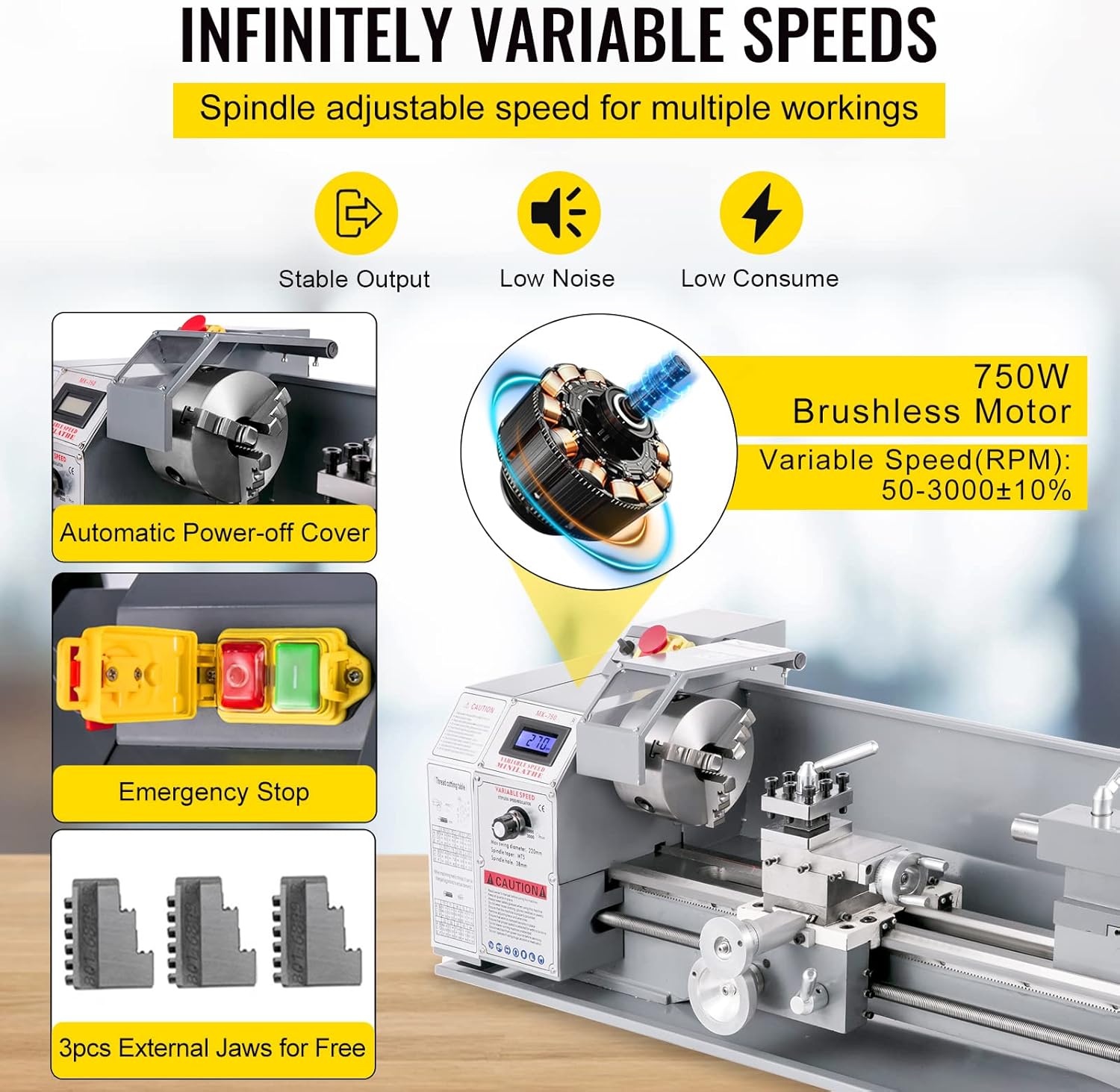 Metal Lathe 8.7 x 29.5 Inch, 750W Variable Speed Mini Lathe K522