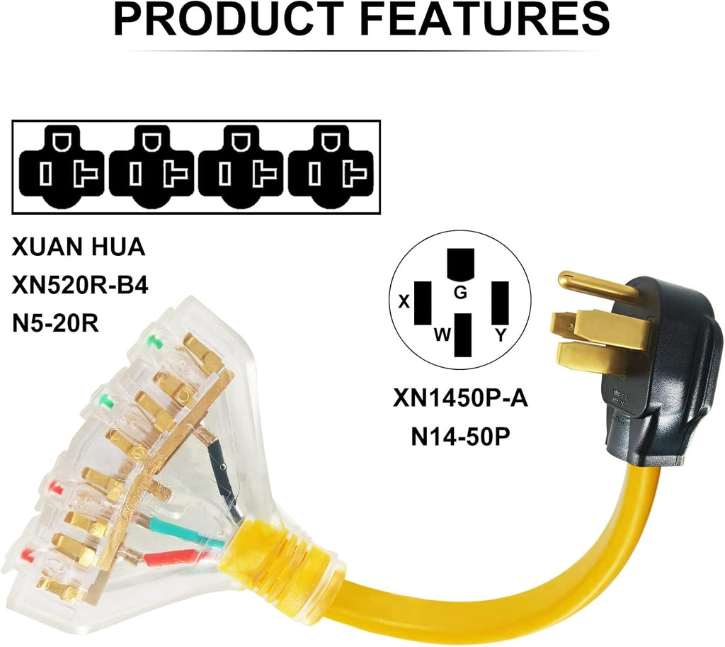 RV Generator Adapter Cord 30 Amp to 30 Amp with LED Indicator, 12 Inch E787