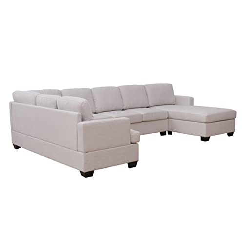 Upholstered U-Shape Sectional Sofa with Chaise Lounge, Beige S3622