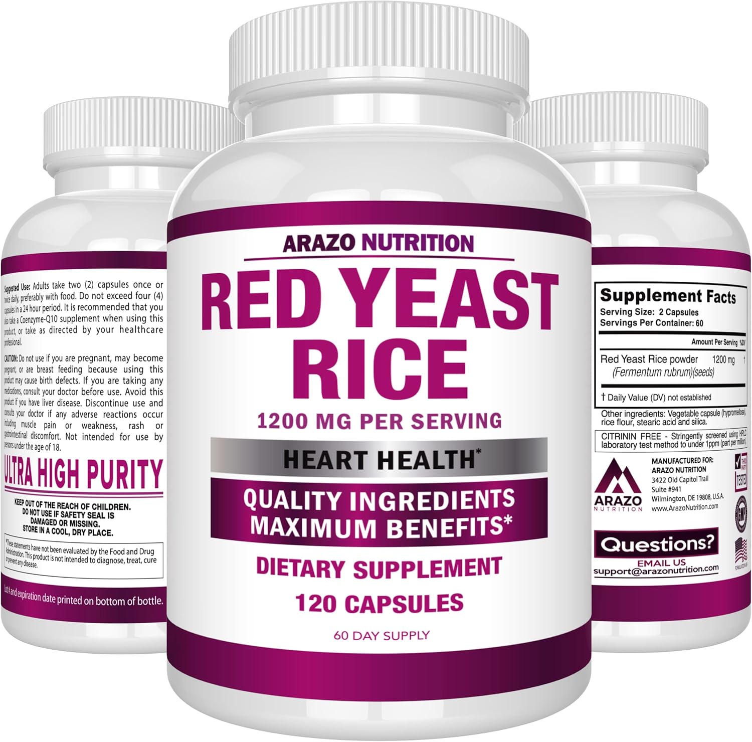 Red Yeast Rice Extract 1200 mg Supplement, 120 Capsules Z416068