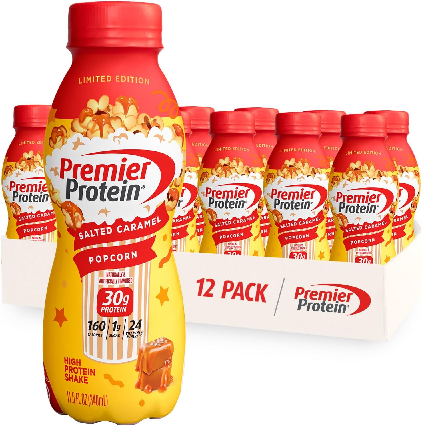 Protein Shake Salted Caramel Popcorn and Cookie Dough, 30g Protein, 12 Pack V3258