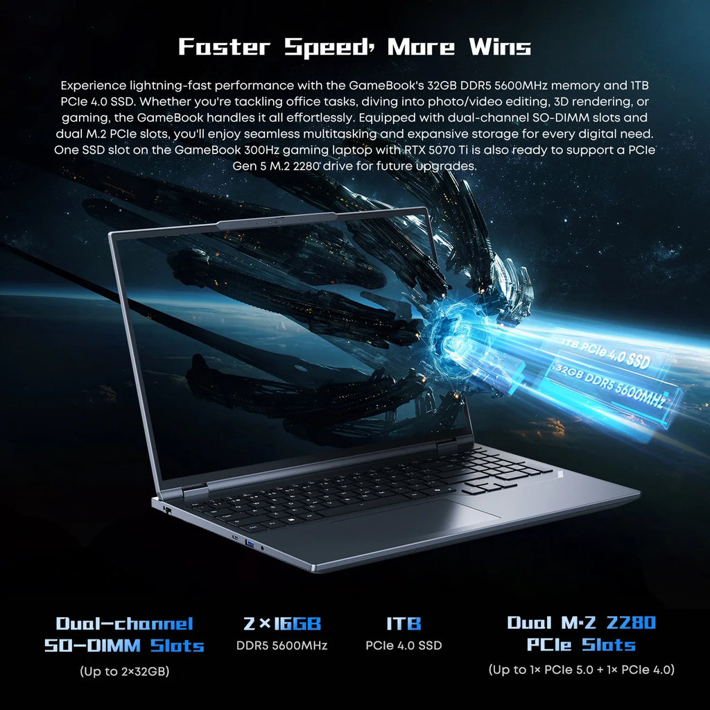 16" Gaming Laptop, RTX-5070Ti, 32GB DDR5, 1TB SSD, Windows 11 Pro S735346