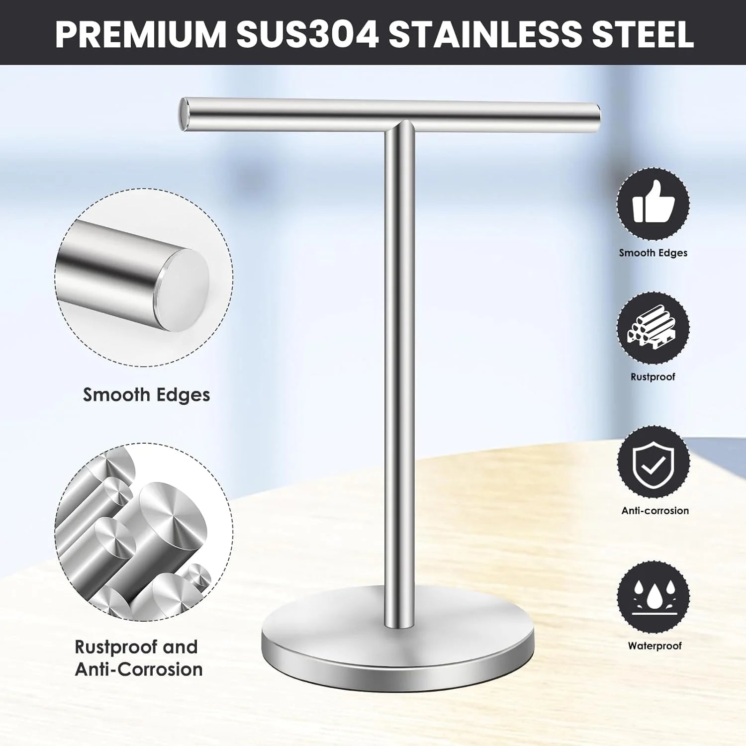 T-Shape Bath Hand Towel Holder Stand, Stainless Steel, Matte Black J343