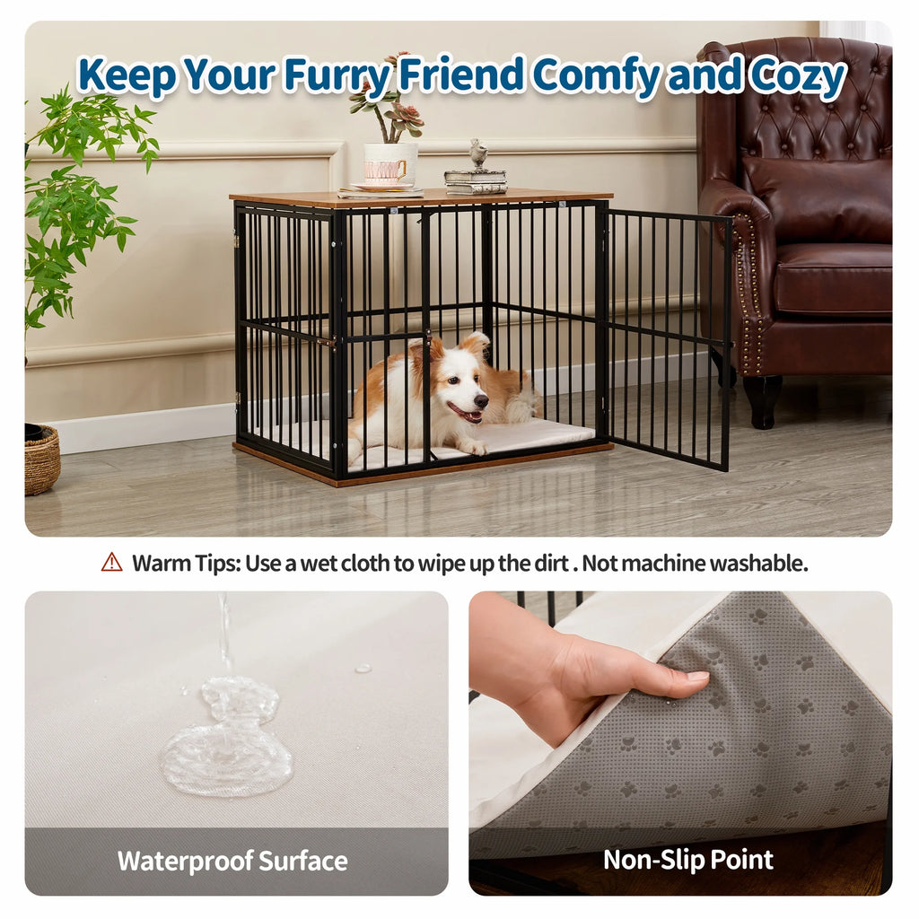 Medium Wooden Dog Crate Furniture with Washable Cushion J5452