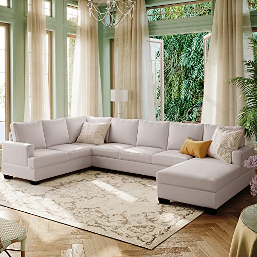 Upholstered U-Shape Sectional Sofa with Chaise Lounge, Beige S3622
