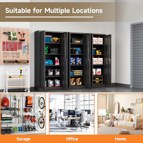 Metal Storage Cabinet with 2 Doors and 4 Adjustable Shelves, 71 Inch K70535